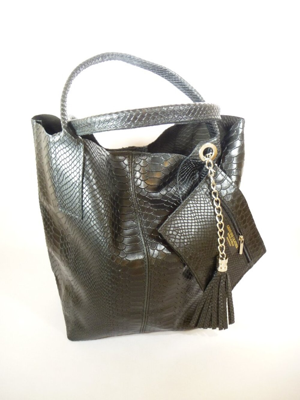 New Florence Leather Market black crocodile Italian leather tote